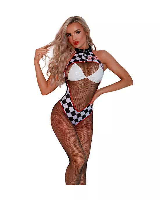 RacingGirlSexyPlaidJumpsuitAndBodystocking