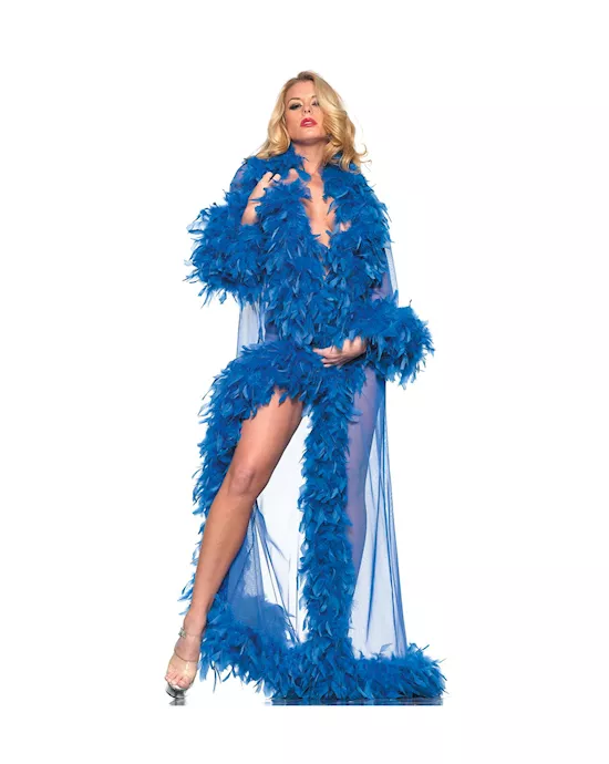 Sheer Glamour Robe With Feather Boa Trim