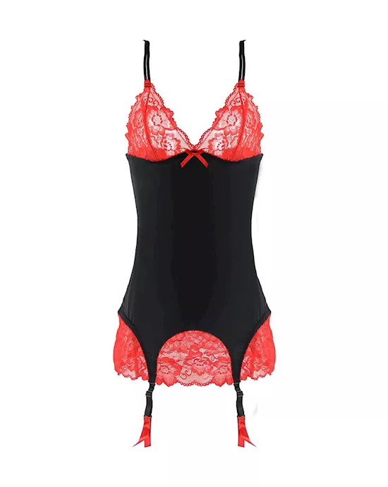 Two Piece Lace Chemise G-string Set With Garter