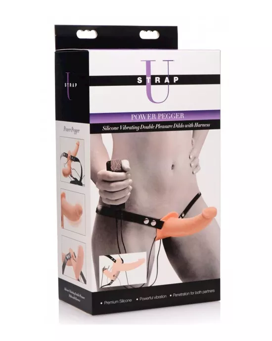 Power Pegger Silicone Vibrating Double Dildo With Harness