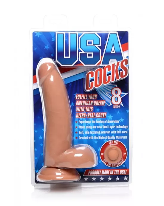 Usa Cocks 8 Inch Ameriskin Dildo - Medium Skin Tone