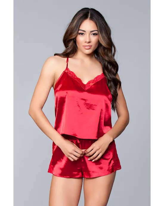 Two-piece Relaxed Fit Satin Cami And Short Set - 3x/4x