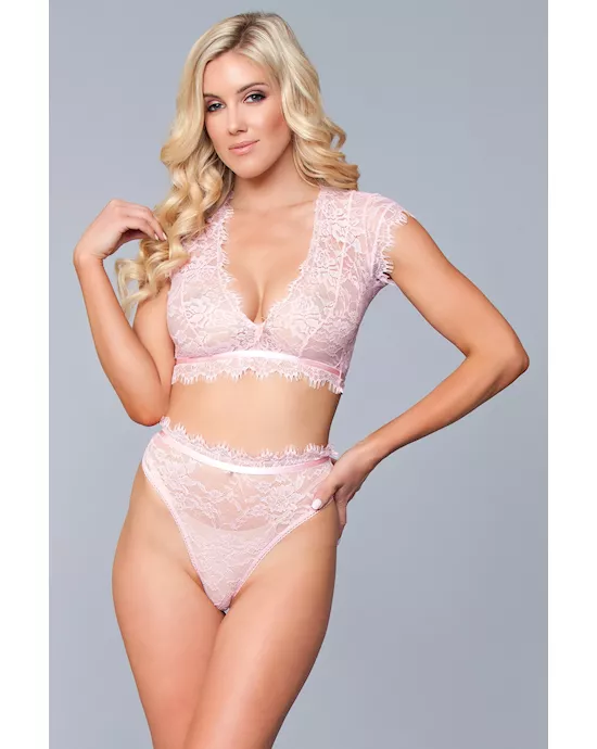 TwoPieceLaceEyelashCropBraletteandHighWaistThongSet