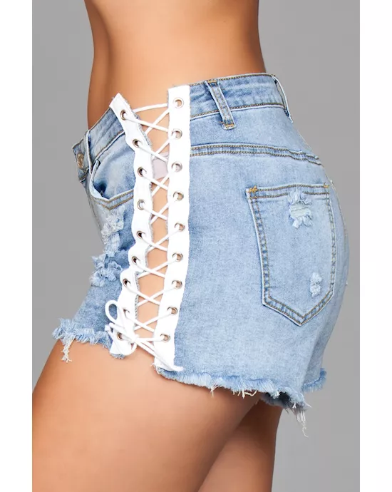 Looped In Distressed Denim Shorts