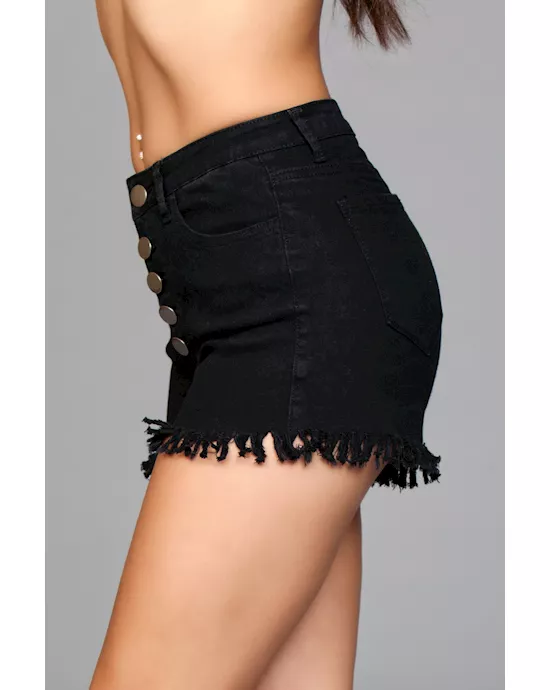 High Waisted Fringed Button Shorts