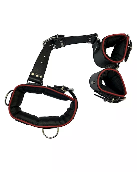 BoundXHeavyDutyLeatherCollarwithAttachedWristCuffs