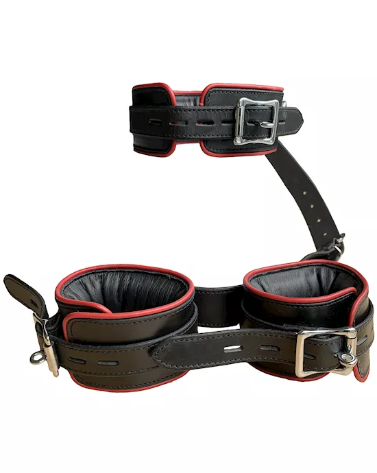 BoundXHeavyDutyLeatherCollarwithAttachedAnkleCuffs