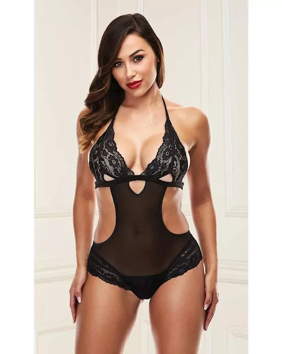 Open Sides Teddy With Lace Detailing