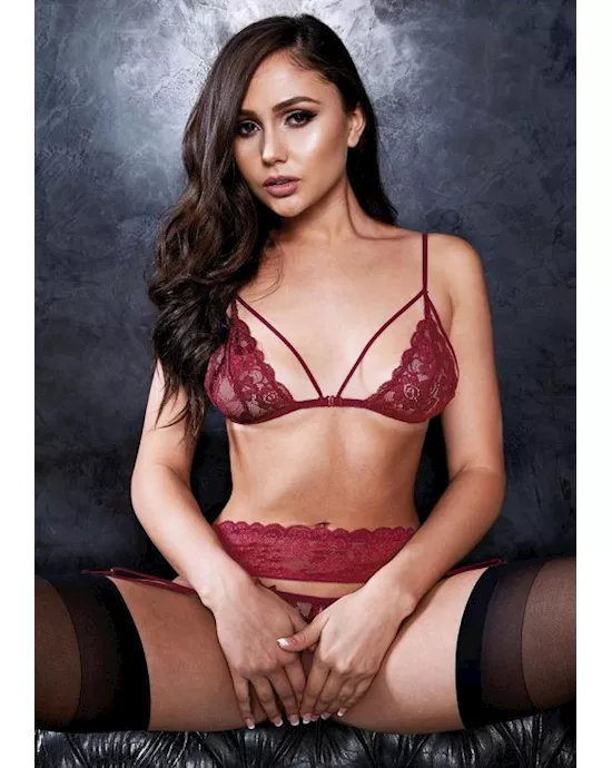 3 Piece Bra Garter And Crotchless G-string Set