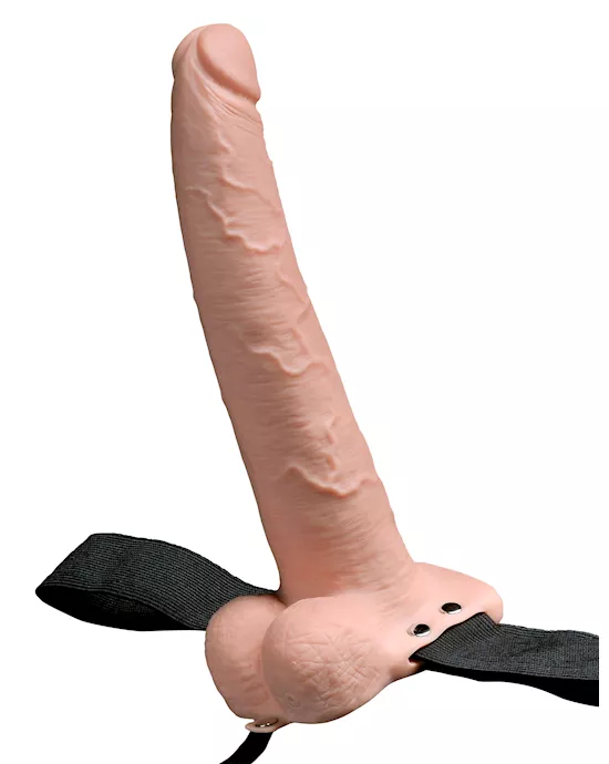 FetishFantasy9inHollowRechargeableStrap-OnwithBallsFlesh