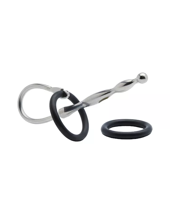 Kink-StainlessSteelwithSiliconeRingTaperedPenisPlug113mmx8mmWeight35g