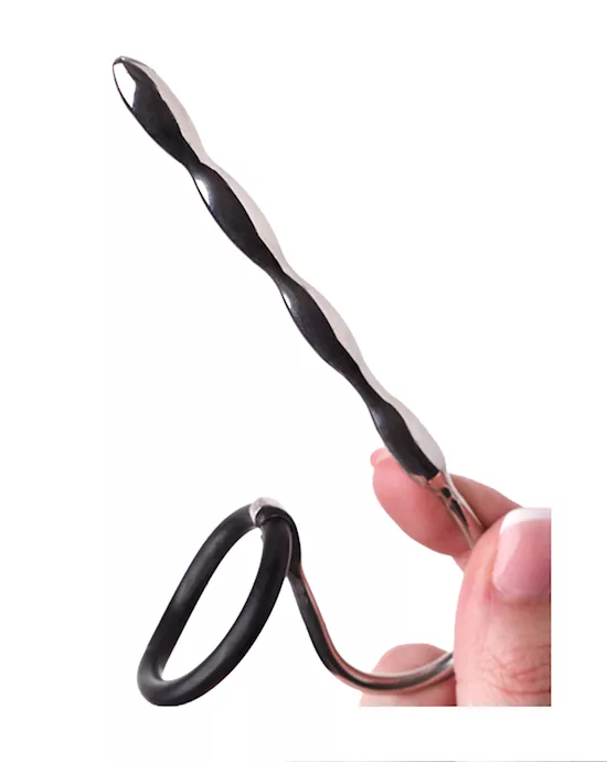 Kink-StainlessSteelwithSiliconeRingBeadedPenisPlug127mmx8mmWeight37g