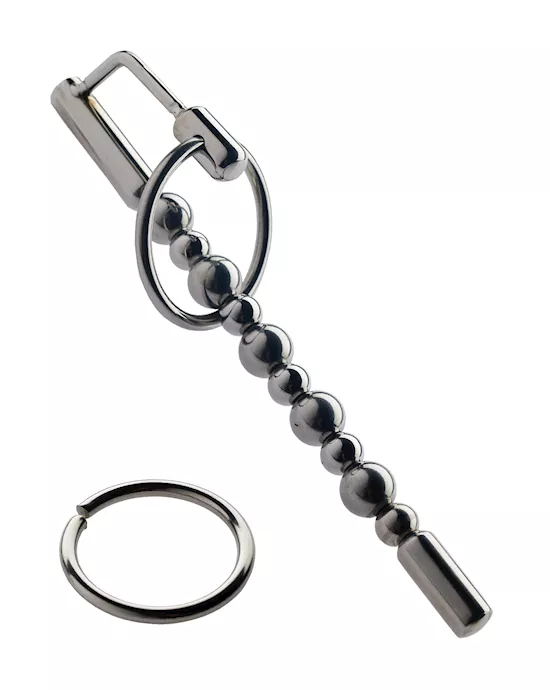 Kink-StainlessSteelBeadedPenisPlugwithRing130mmx10mmWeight58g