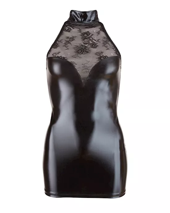 Wetlook Dress With Lace Insert