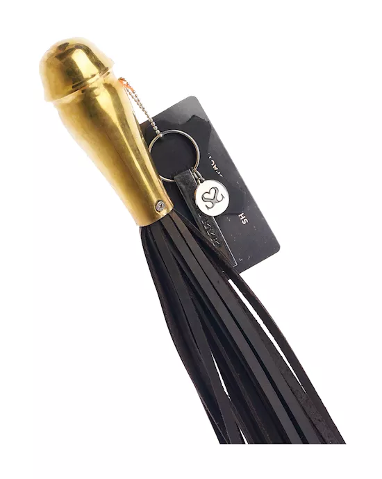 Bound X Leather Flogger With Bronze Grip Metal Handle