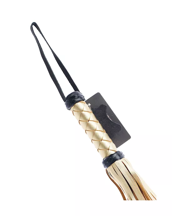 Bound X Gold Leather Flogger With Diamond Pattern Handle