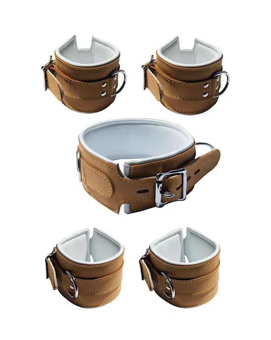 Bound X Caramel Leather Cuffs And Collar Set