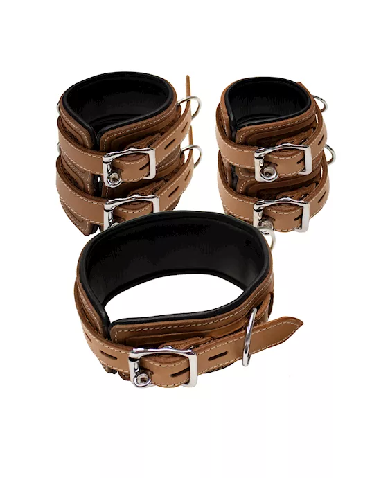BoundXTooledLeatherCuffsandCollarSet