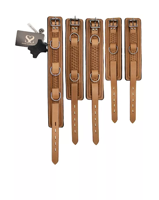 Bound X Tooled Leather Cuffs And Collar Set