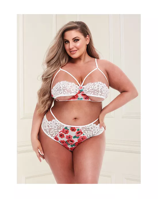 Floral And Lace Peekaboo Bra And Panty Set