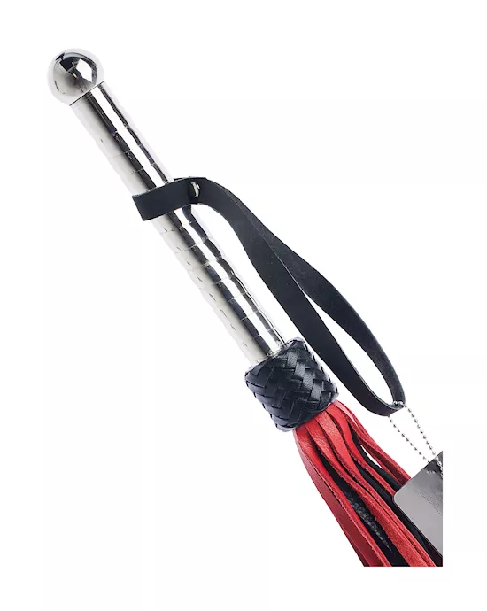 Bound X Leather Flogger With Spiral Metal Handle