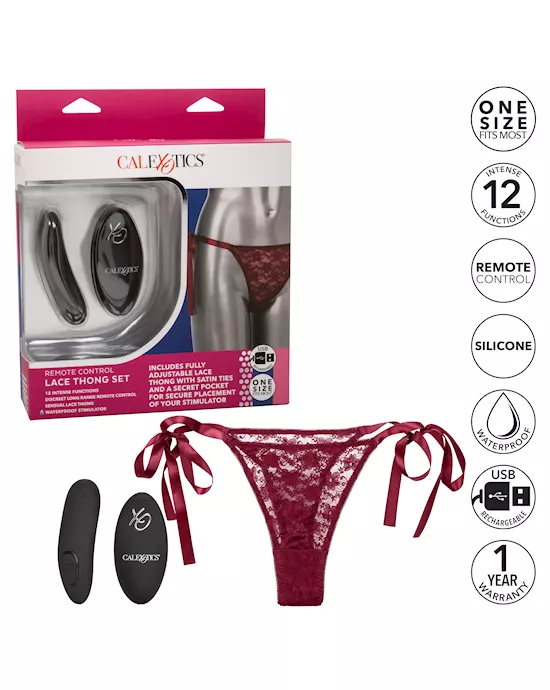 Remote Control Lace Thong Set - One Size