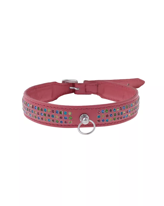 BoundXThinThreeRowCollarWithGems-Pinkleather