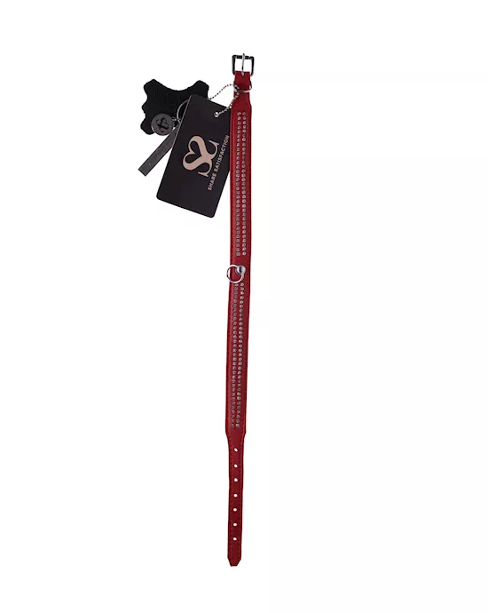 Bound X Red Collar With Silver Rhinestones - Two Rows