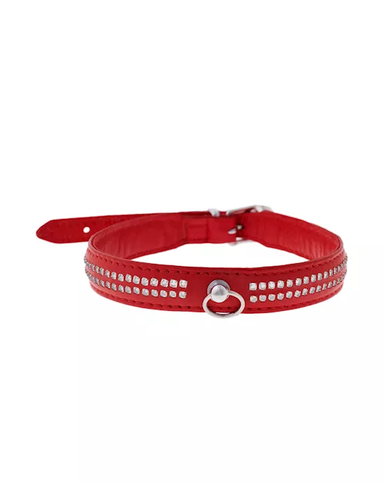 ZorbaInternationalThinCollarWithTwoGemRows-Redleather