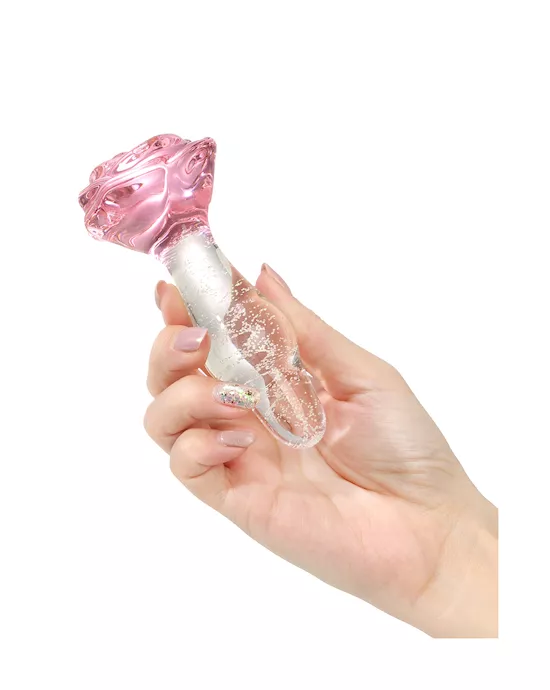 Lucent Glow In The Dark Bulging Rose Glass Butt Plug
