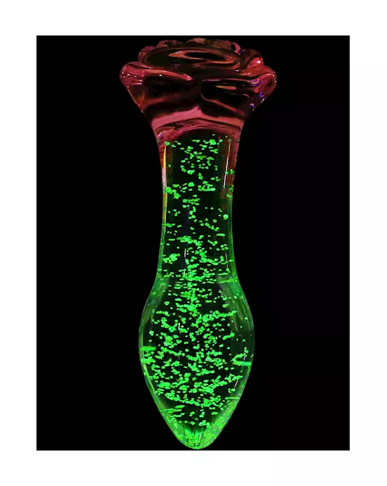 Lucent Glow In The Dark Rose Glass Butt Plug