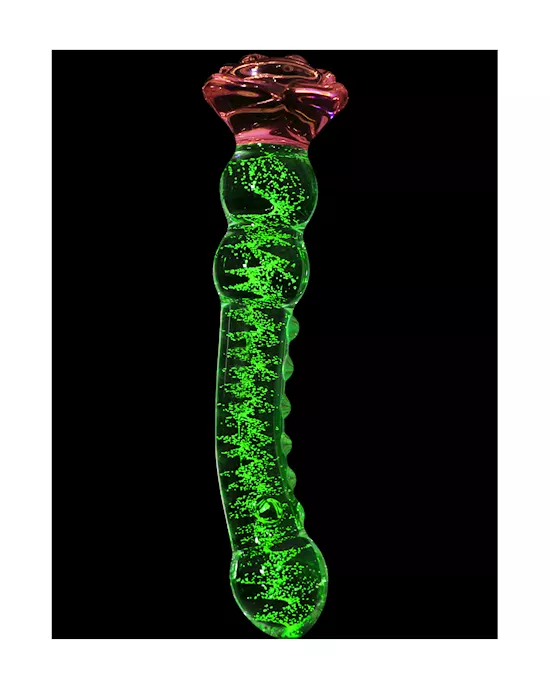 Glow In The Dark Spined Rose Glass Dildo