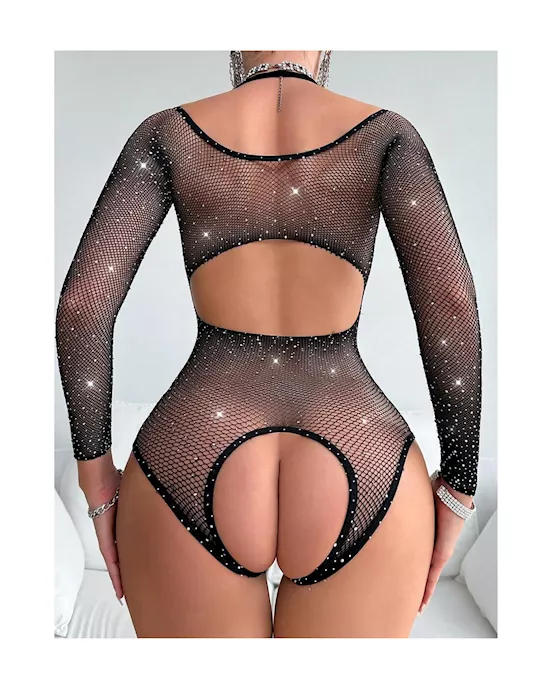 Diamond Crotchless Rhinestone Bodystocking