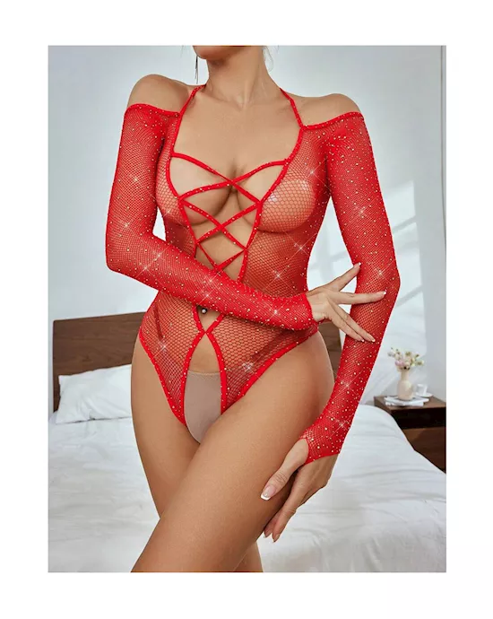 Diamond Crotchless Rhinestone Bodystocking