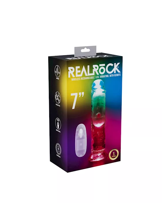REALROCK7NoBallsWirelessRechargeableLEDVibratingDong-ClearwithLED20cmUSBRechargeableVibratingDongwithRemote